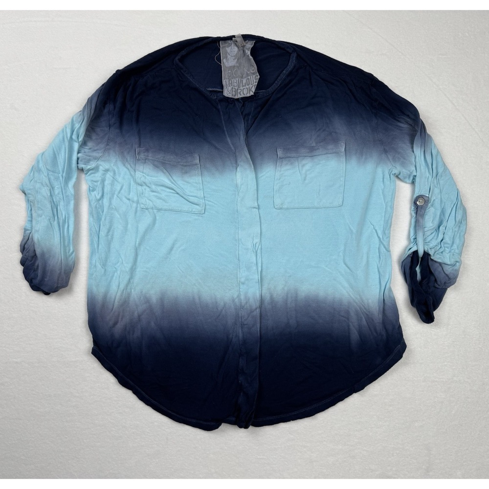 Young‎ Fabulous And Broke Tie Dye Ombré Top Women's XS Blue Roll Tab Sleeve YFB